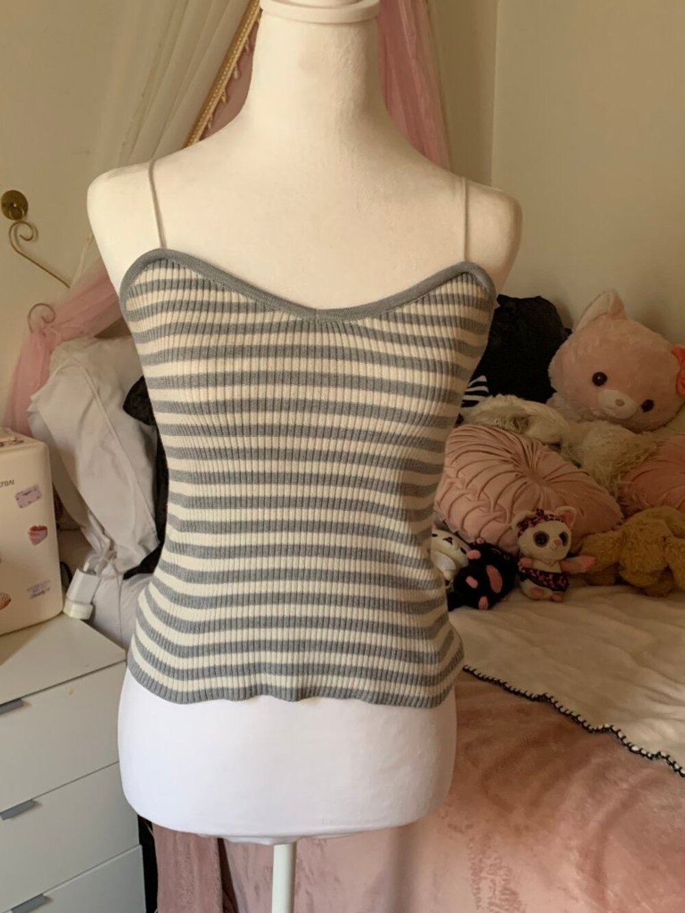 gray and white striped camisole